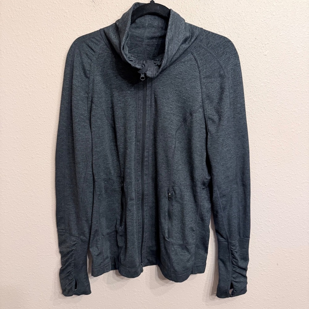 Zella Womens XL Gray Space Dye Full Zip Active Jacket Thumbholes Mock Neck